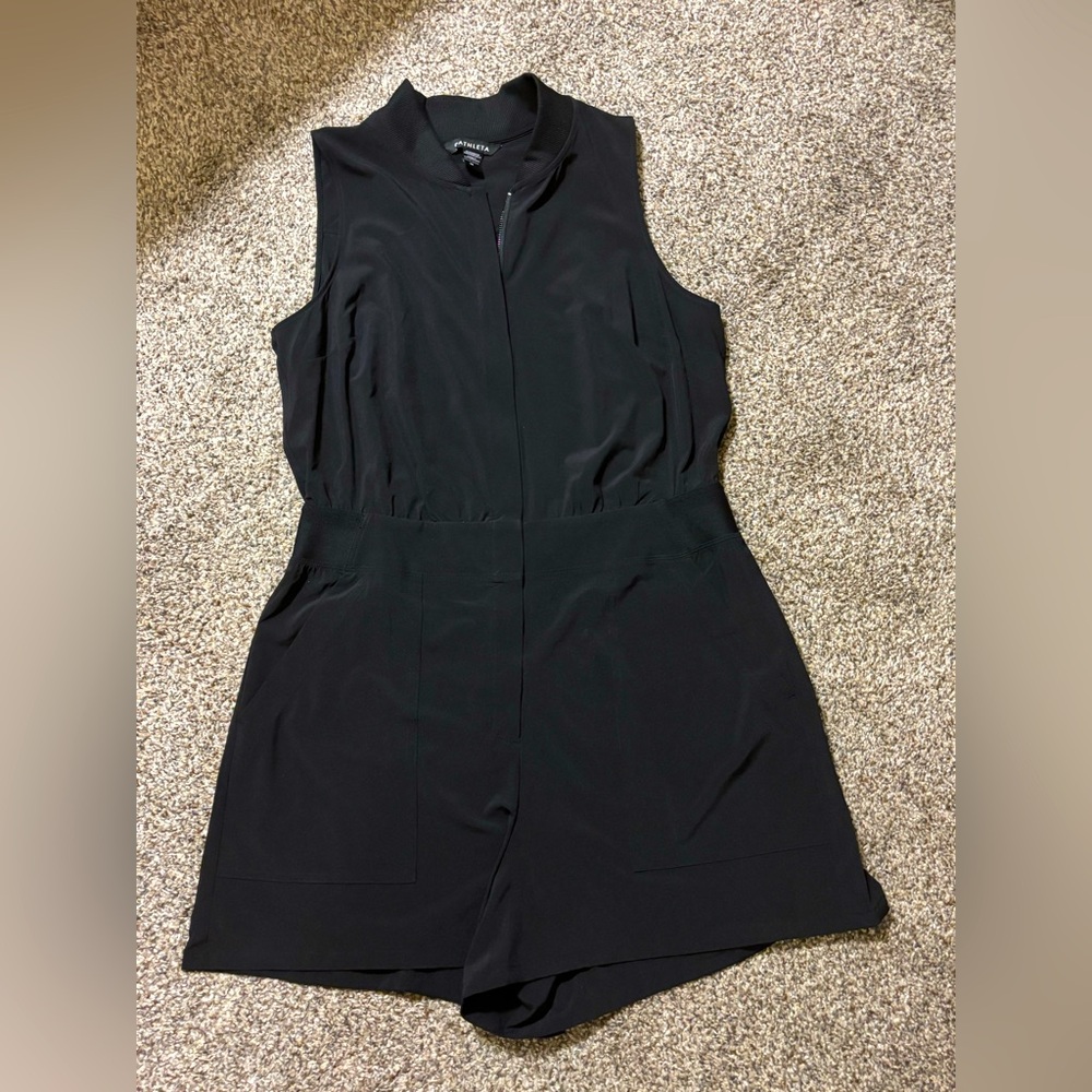 Athleta Black Sleeveless Zip-Front Romper